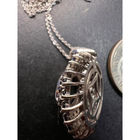 NEW Blue star sapphire and moissanite sterling silver halo pendant necklace - Picture 5 of 14